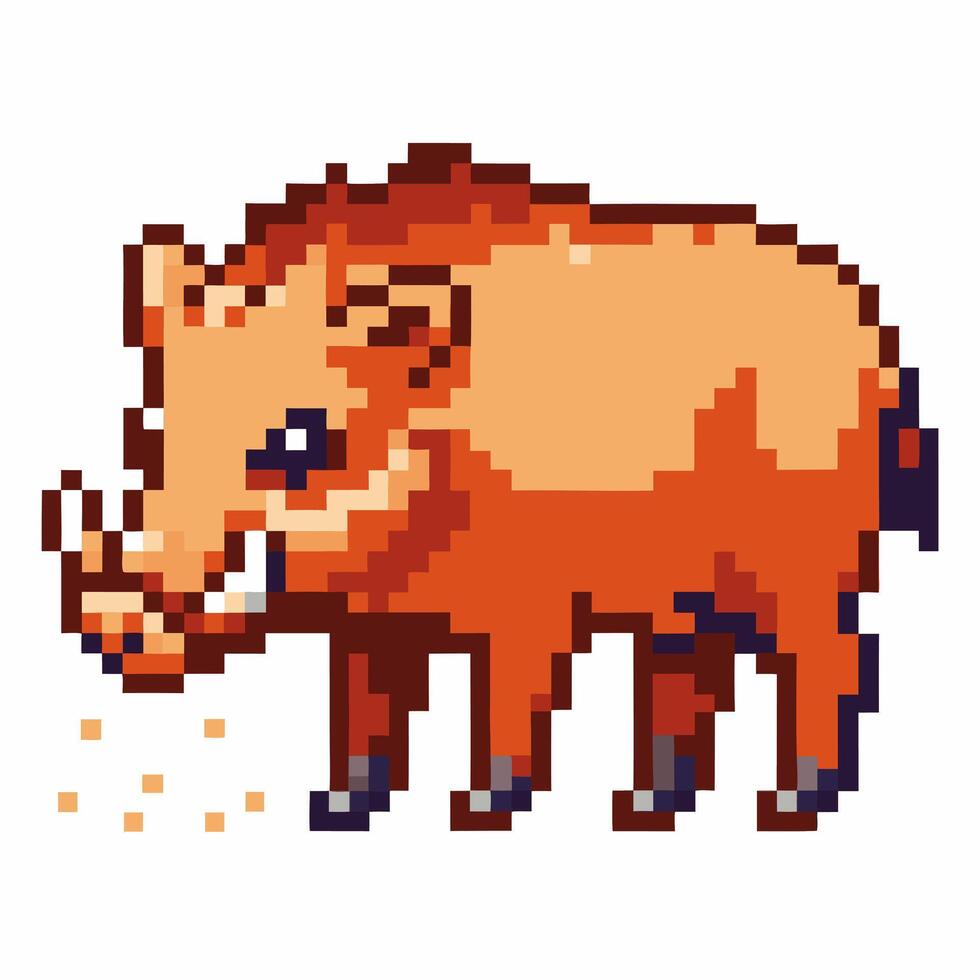 Pixel art boar retro game wild animal illustration orange and brown 8 bit design vector