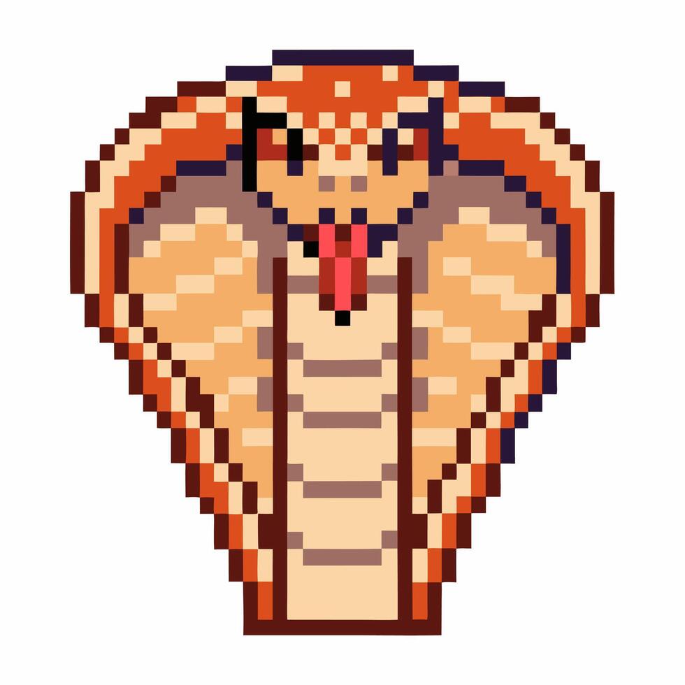 Pixel art cobra retro snake design with vibrant colors and pixelated details vector