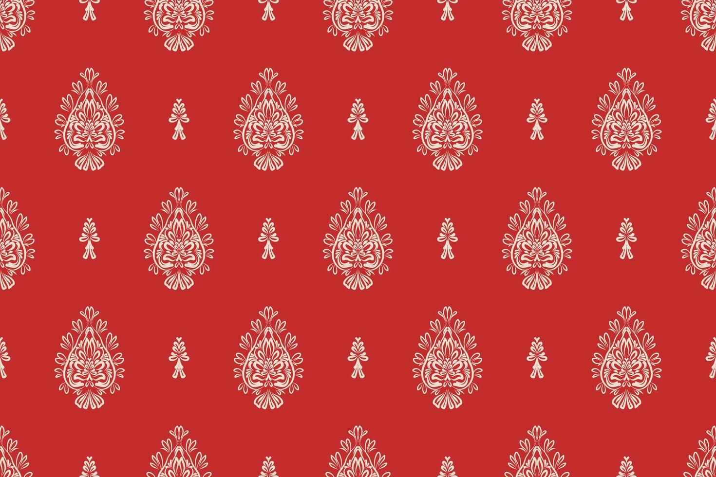 Traditional ikat elements blended into a modern damask design vector