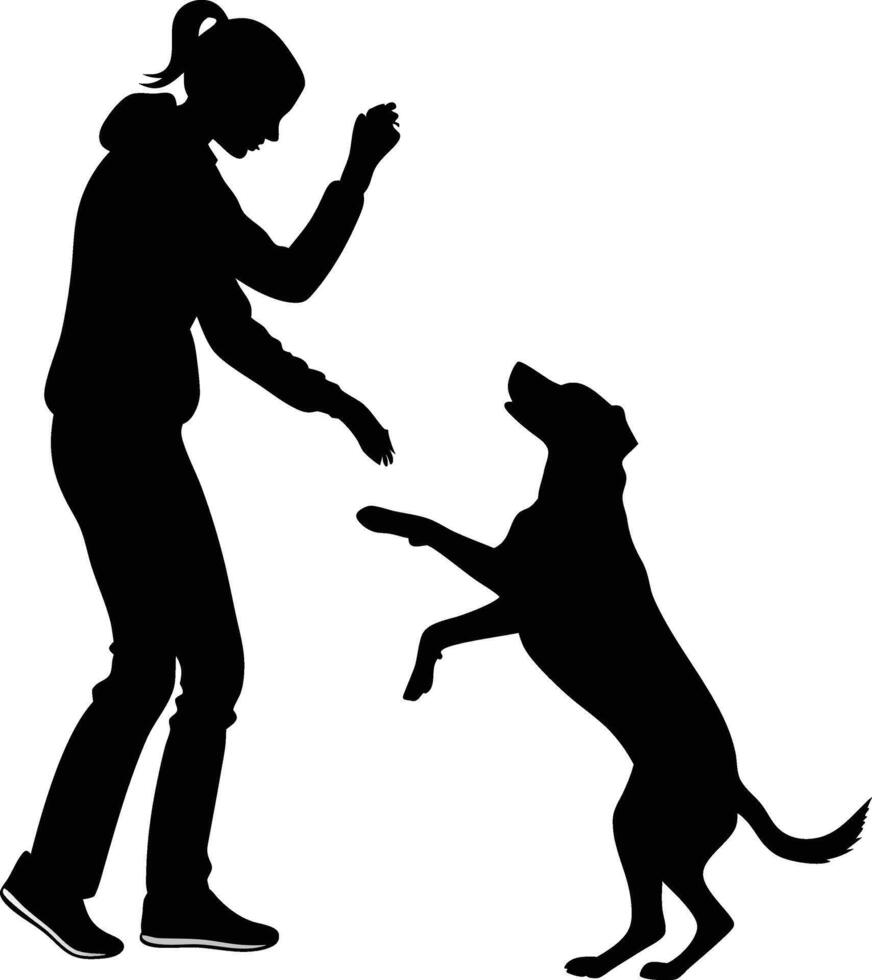 Silhouette illustration of a woman training a dog vector