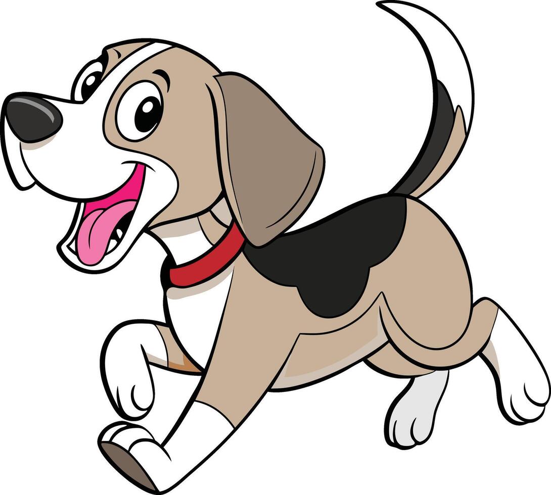 A happy cartoon-style Beagle dog running playfully with its tongue out and ears flapping vector