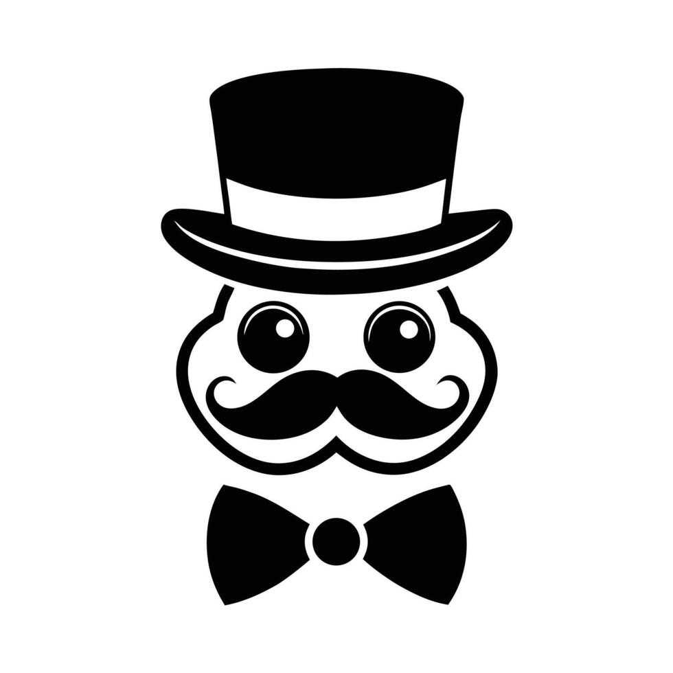 A black and white illustration of a mustache and top hat vector