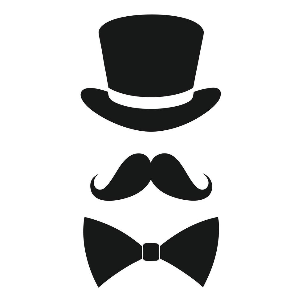 A black and white mustache and top hat with a bow tie vector