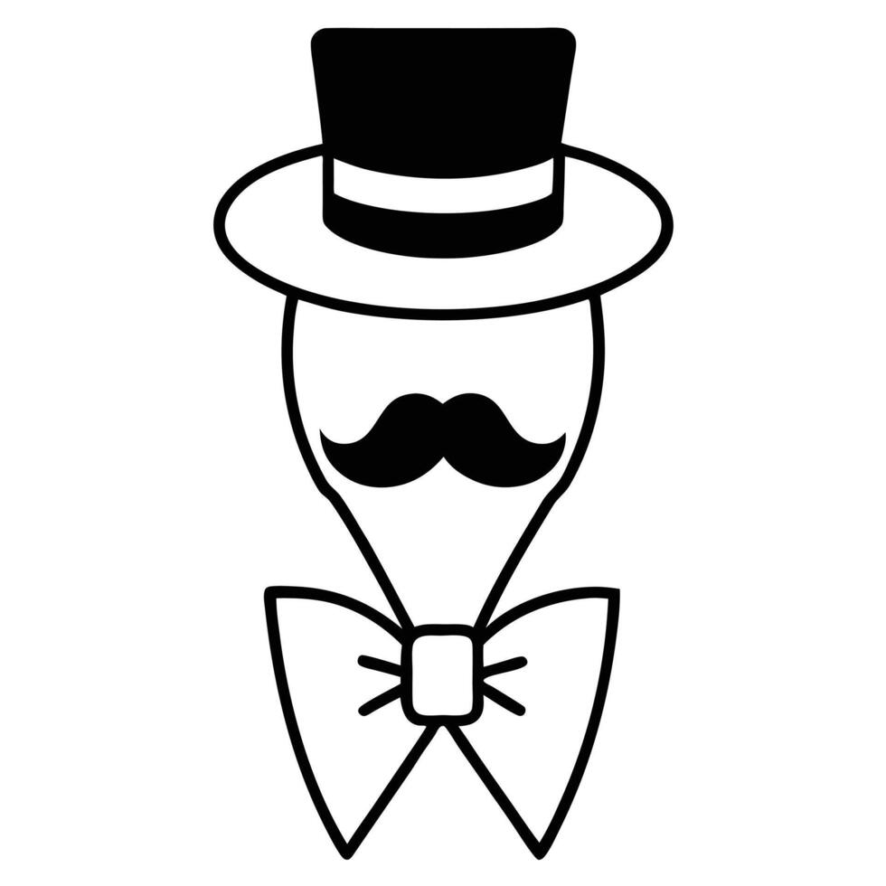 A black and white mustache and bow tie icon vector
