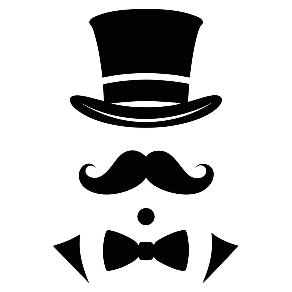 A mustache and top hat with a bow tie vector