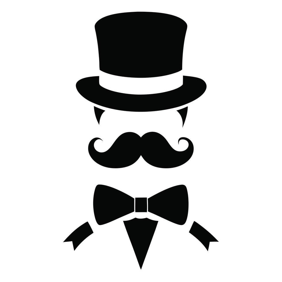 A black and white mustache and bow tie silhouette vector