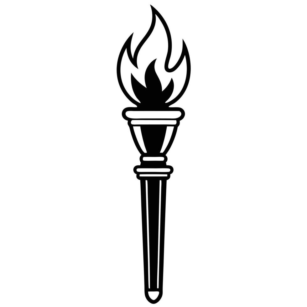 A black and white drawing of a torch with flames vector