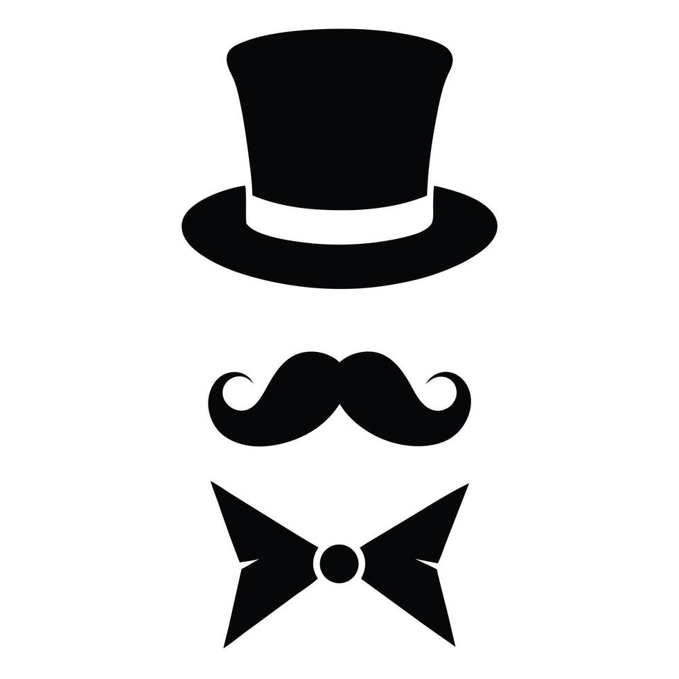 A black and white mustache and bow tie with a top hat vector