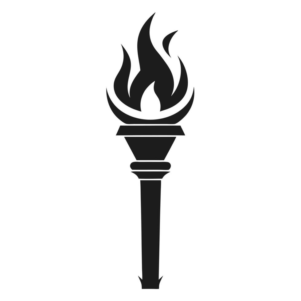 A black and white torch with flames on it vector