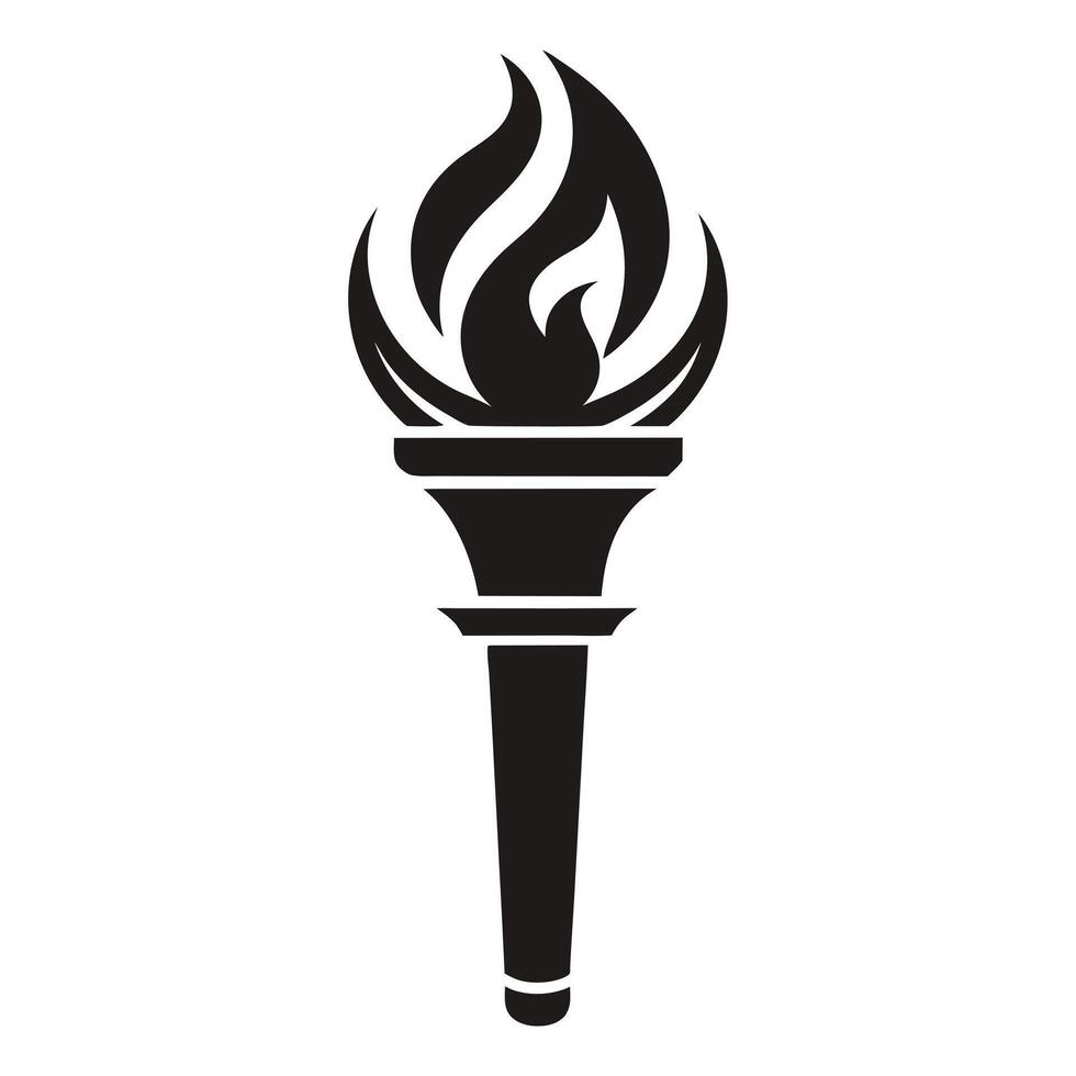 A black and white image of a torch with flames vector