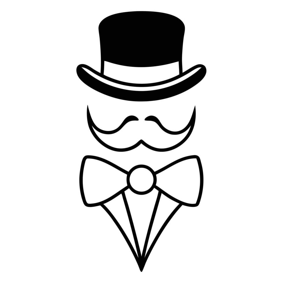 A black and white illustration of a man with a mustache and bow tie vector