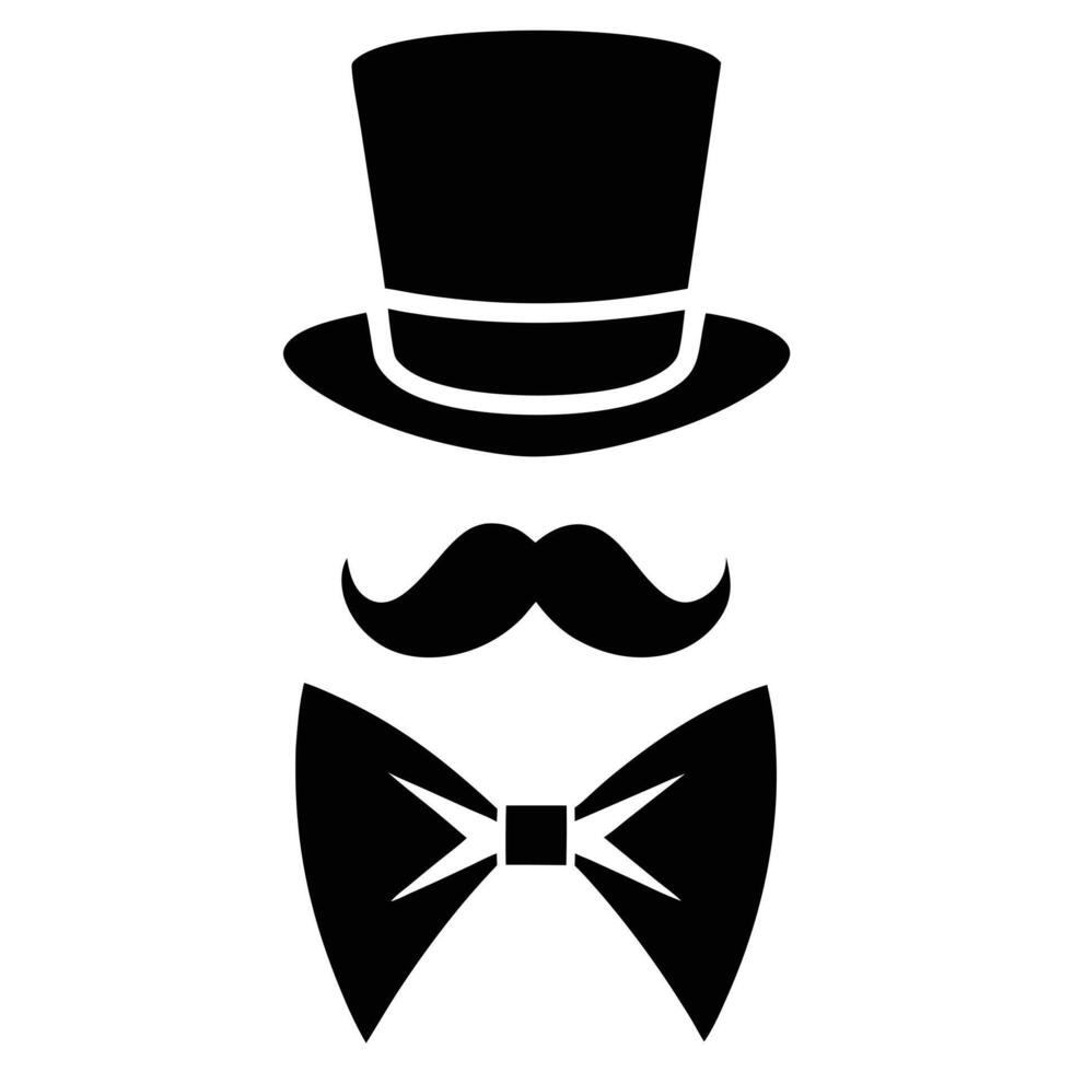 A black and white mustache and top hat icon vector