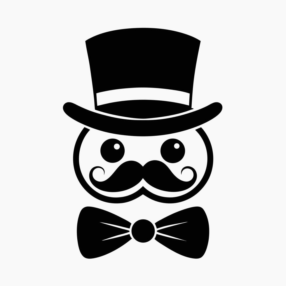 A black and white mustache and top hat logo vector