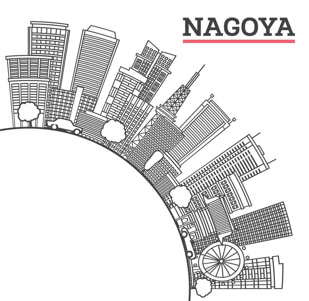 Outline Nagoya Japan City Skyline with Modern Buildings and copy space Isolated on White. Nagoya Cityscape with Landmarks. vector