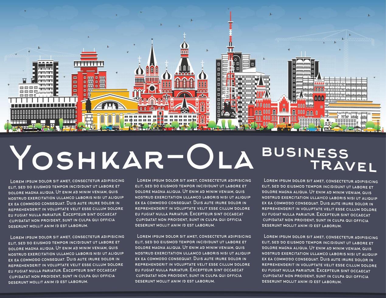 Yoshkar Ola Russia city skyline with color buildings, blue sky and copy space. Yoshkar Ola cityscape with landmarks. Business travel and tourism concept with modern and historic architecture. vector