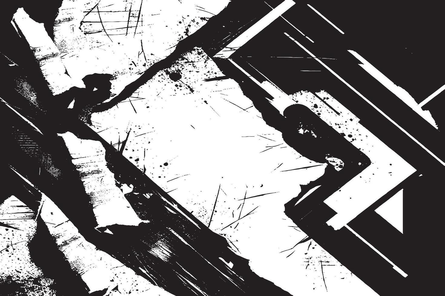 Dynamic black and white abstract grunge texture with bold ink splashes and sharp lines. Perfect for backgrounds, posters, or digital artwork. vector