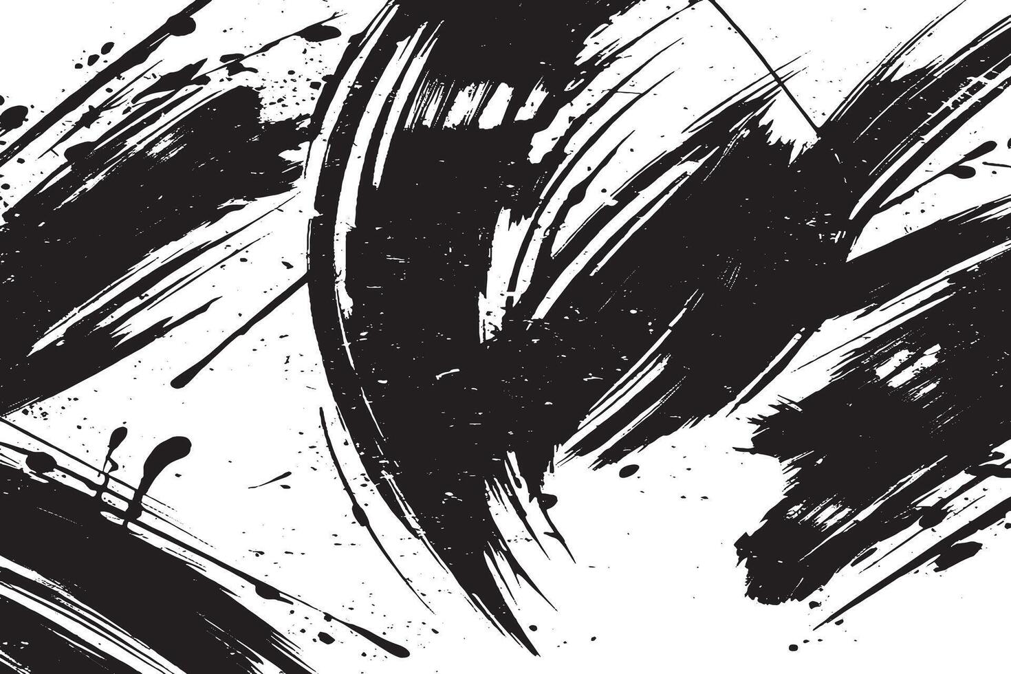 Dynamic abstract black ink brush strokes on white background. High-contrast grunge texture ideal for posters, digital art, album covers, and contemporary design projects. vector