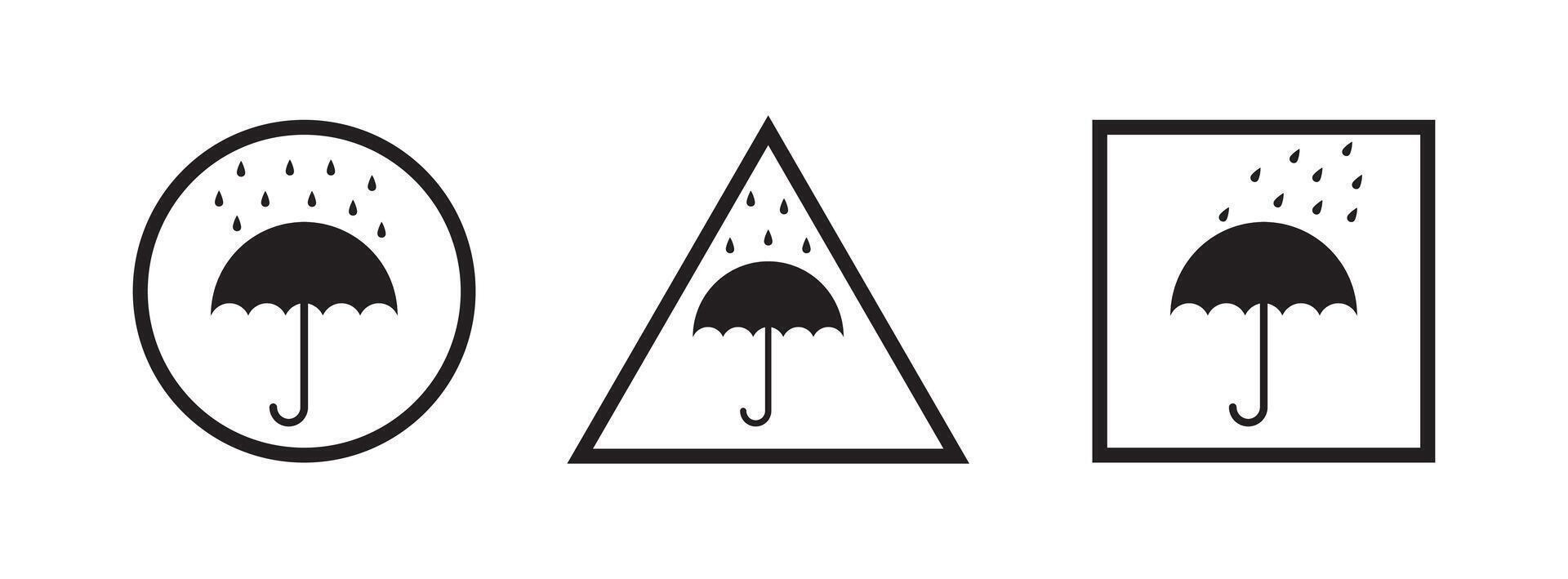 Three icons indicating keep dry or protect from rain, perfect for packaging, shipping, and cautionary signage. Essential for product care and warning labels vector