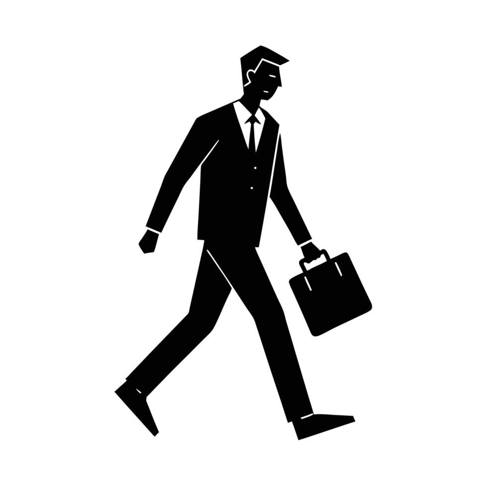 Businessman Walking with Briefcase Simple Flat Silhouette vector