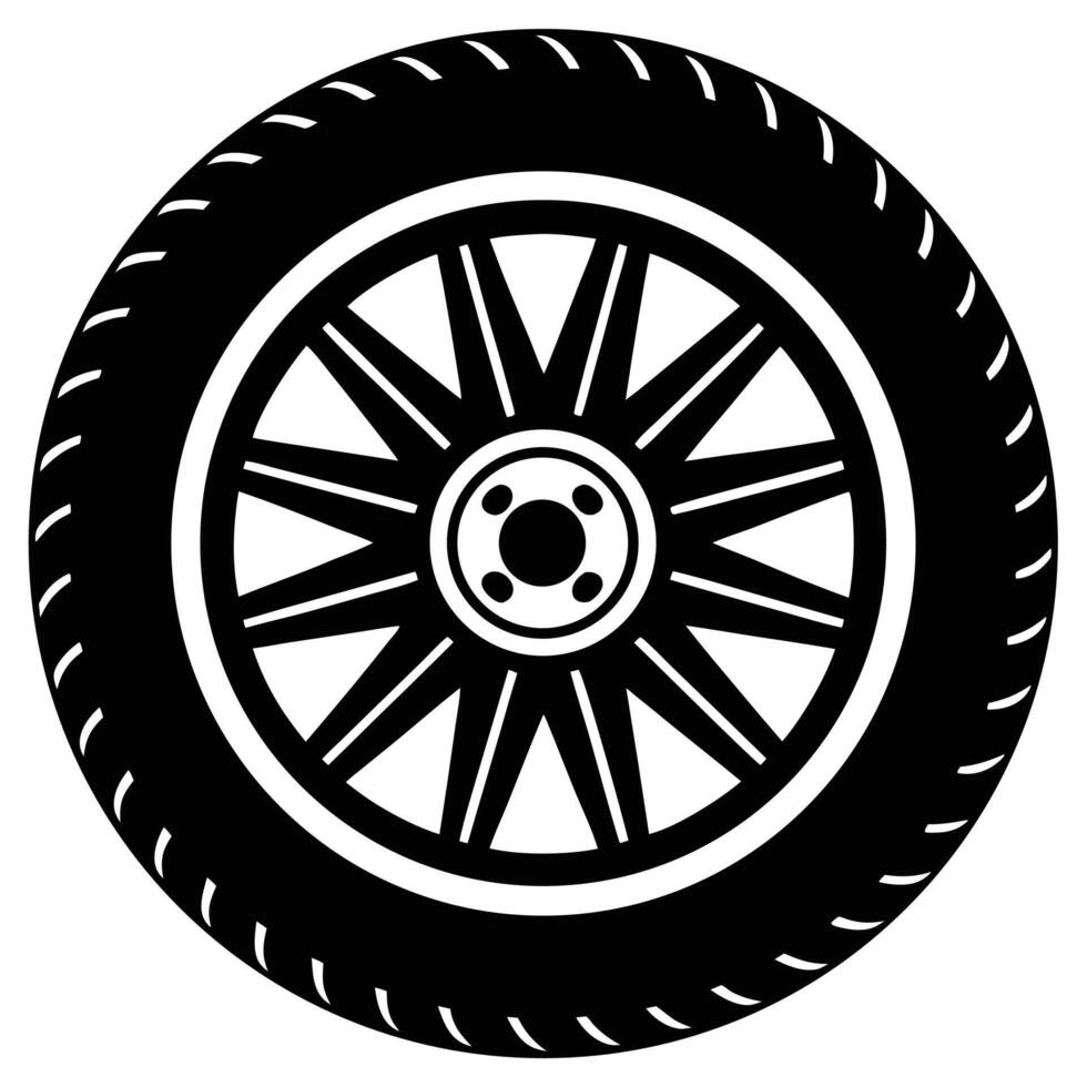 Tire Mounted on Rim Simple Flat Silhouette Illustration vector