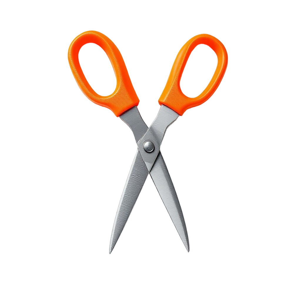 Open Scissors with Orange Handles on Transparent Background png