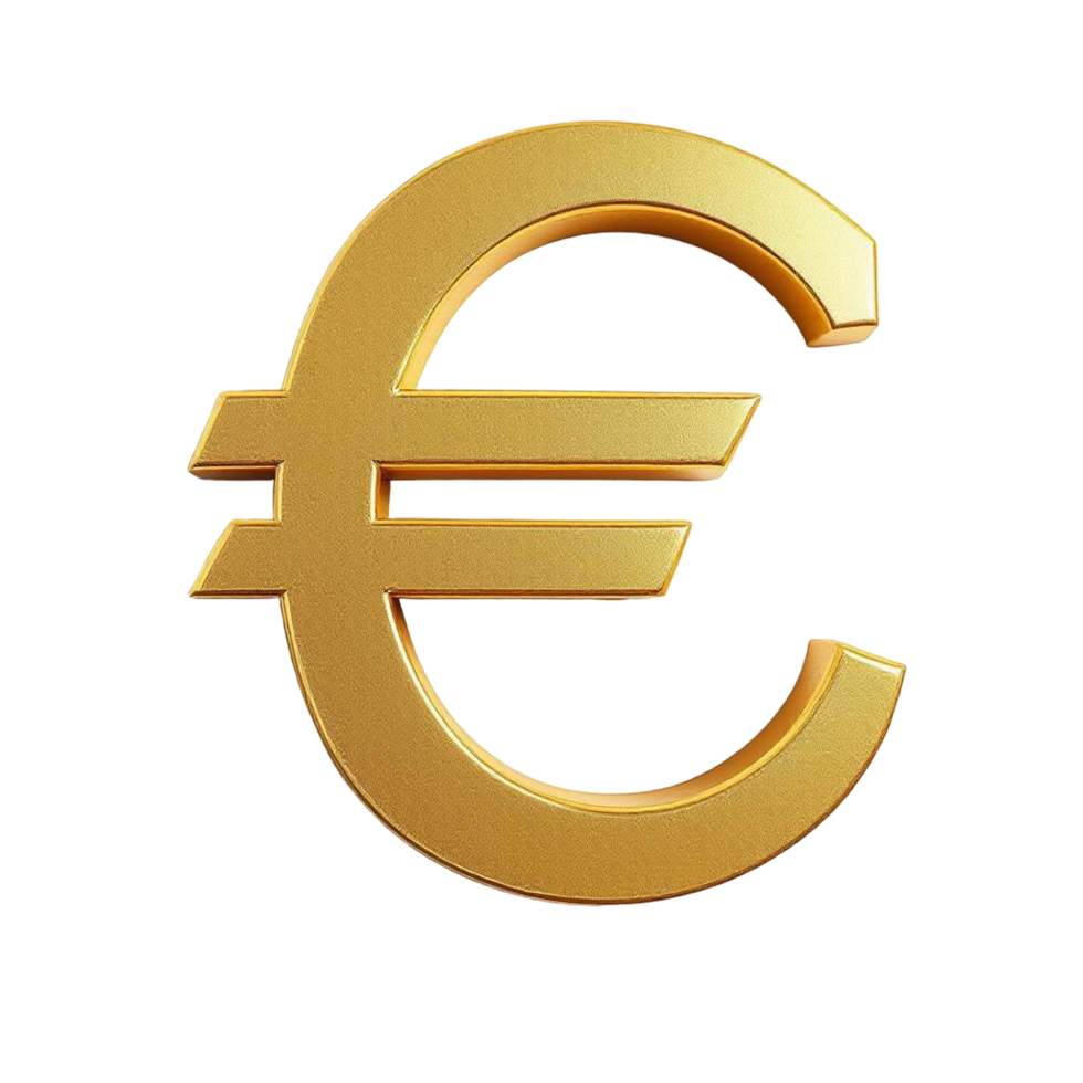 A Golden Euro Symbol Isolated on Transparent Background shiny png