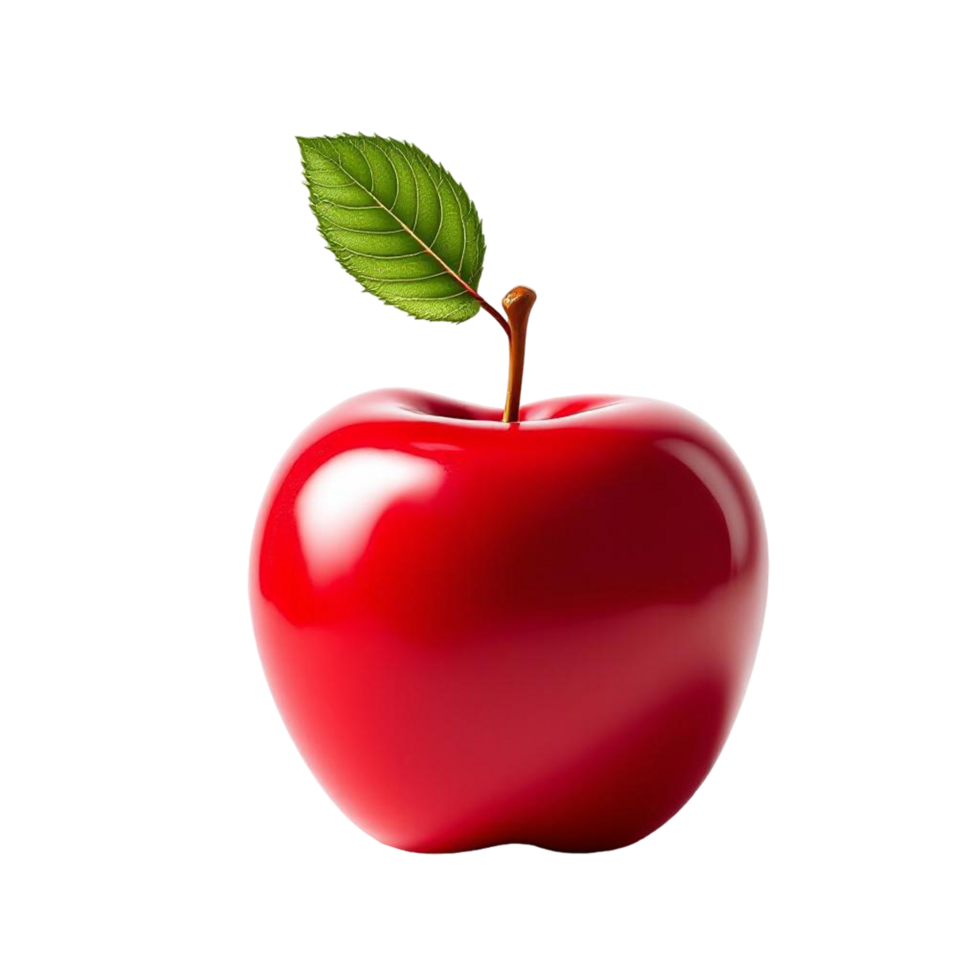 Shiny Red Apple with Leaf on Transparent Background png