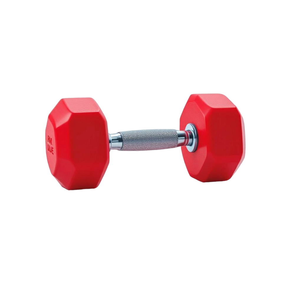 Single Red Dumbbell with Chrome Handle on Transparent Background png
