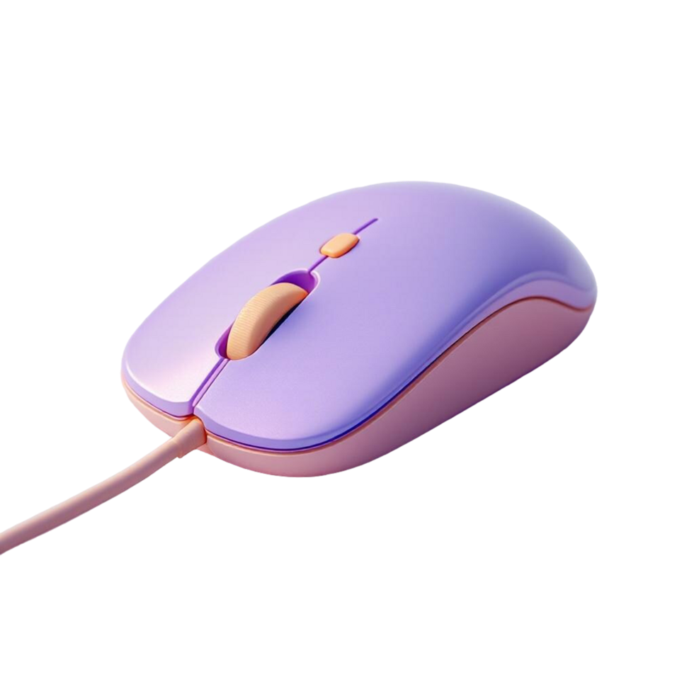 Modern lavender computer mouse with cord on transparent background png