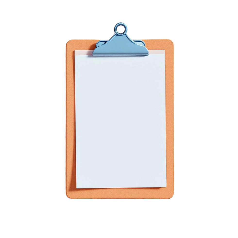 Clipboard with Blank Paper Sheet on Transparent Background png