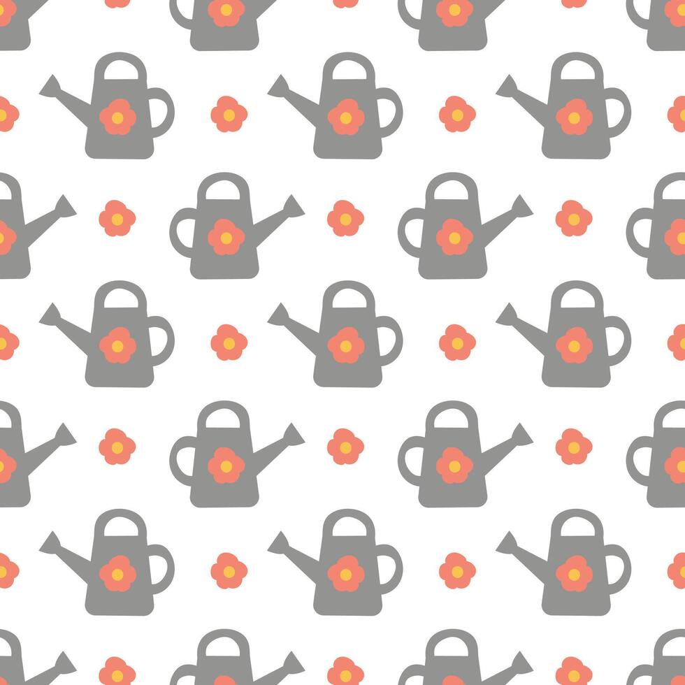 Seamless Pattern with Watering can and Flower. Garden background. flat illustration. vector