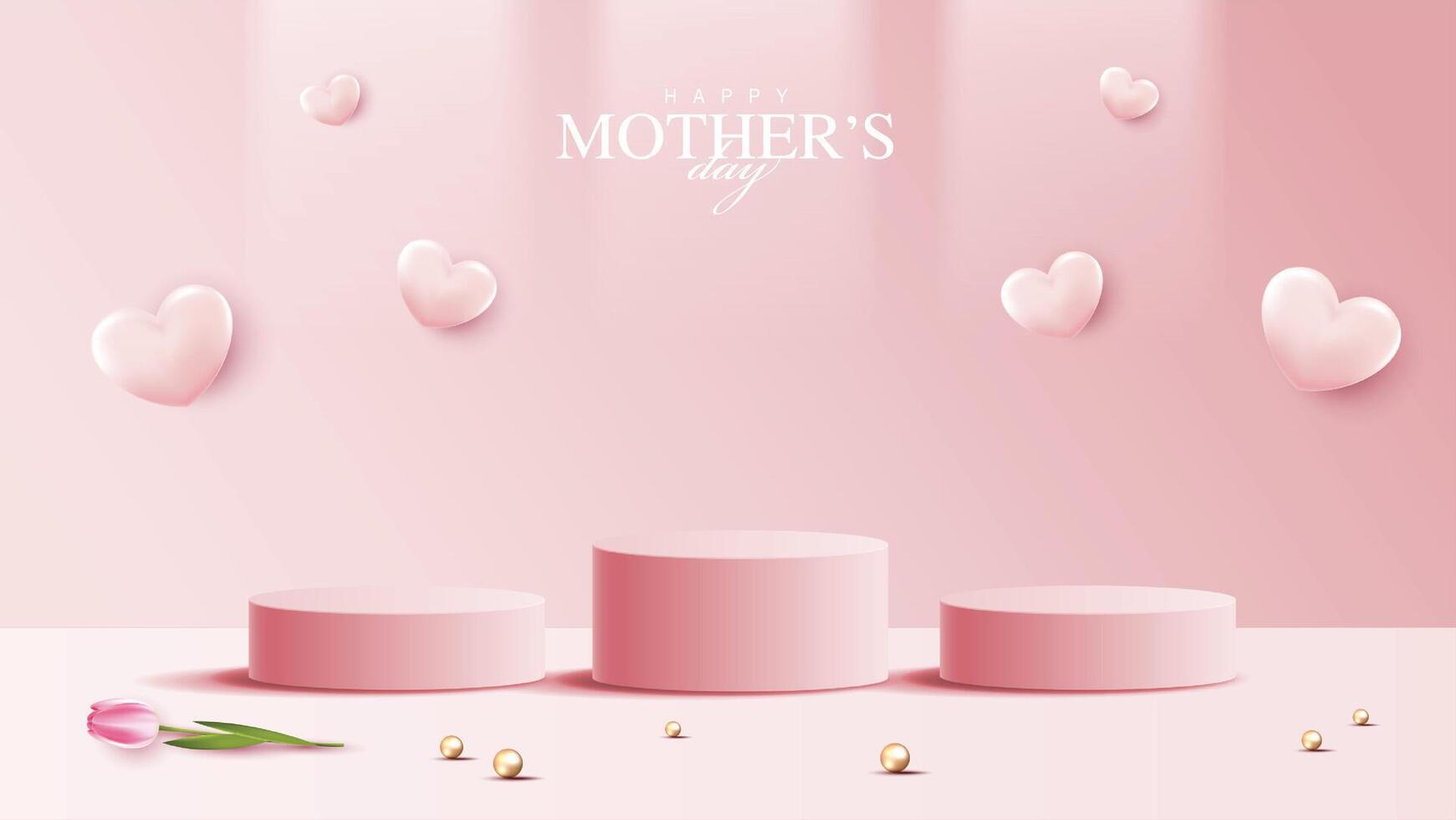 Mother's day for display podium, Valentine's Day with heart and flower. minimal pink background. product display presentation. studio room concept minimal wall scene. design. vector