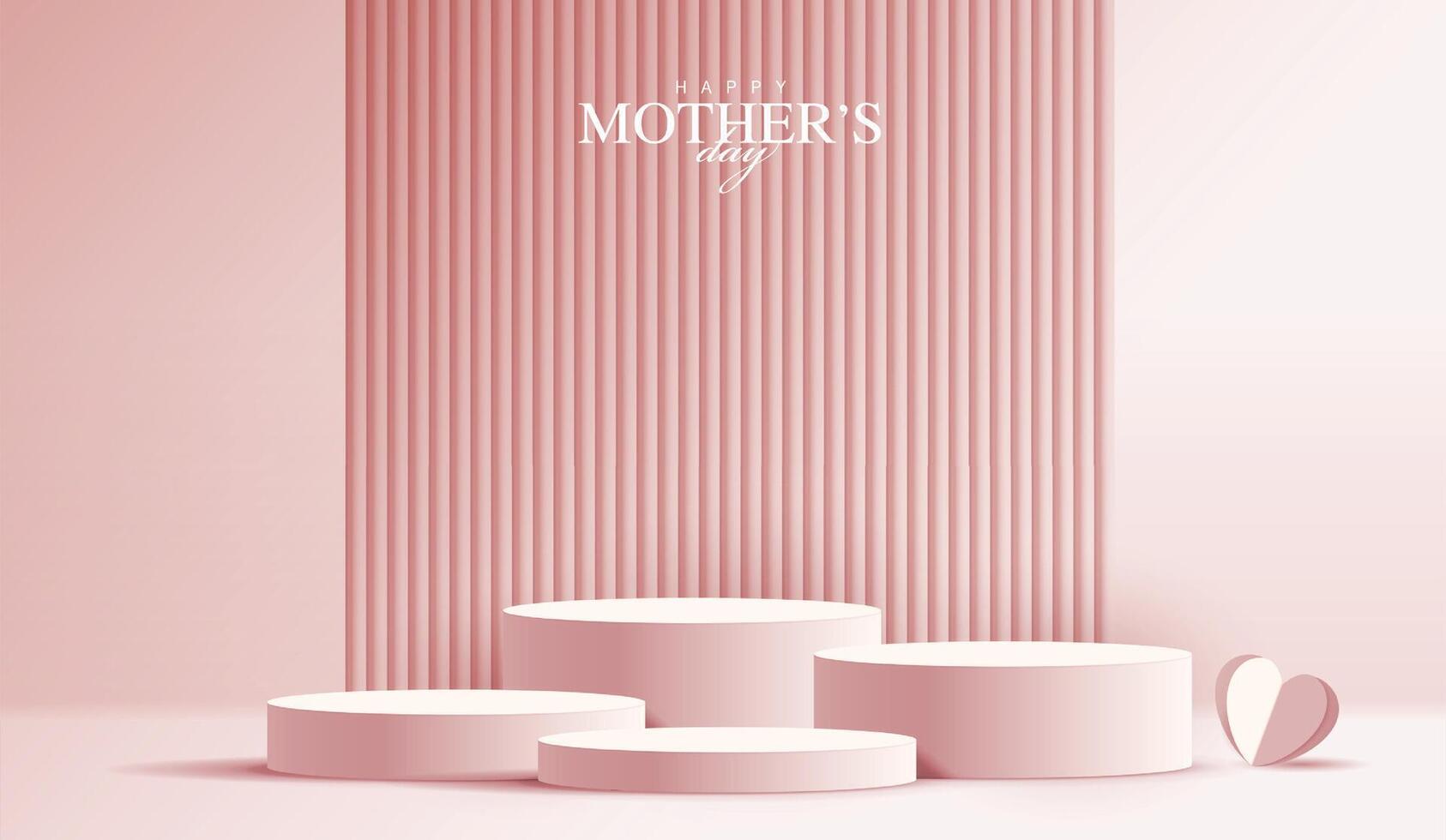 Mother's day for display podium, Valentine's Day with heart and flower. minimal pink background. product display presentation. studio room concept, minimal wall scene vector