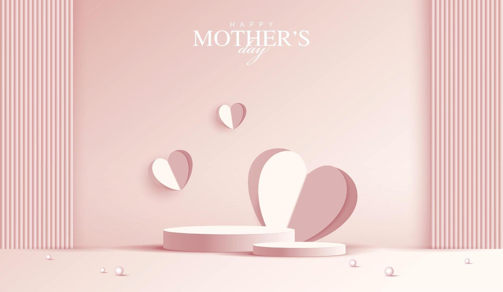 Mother's day for display podium, Valentine's Day with heart and flower. minimal pink background. product display presentation. studio room concept, minimal wall vector