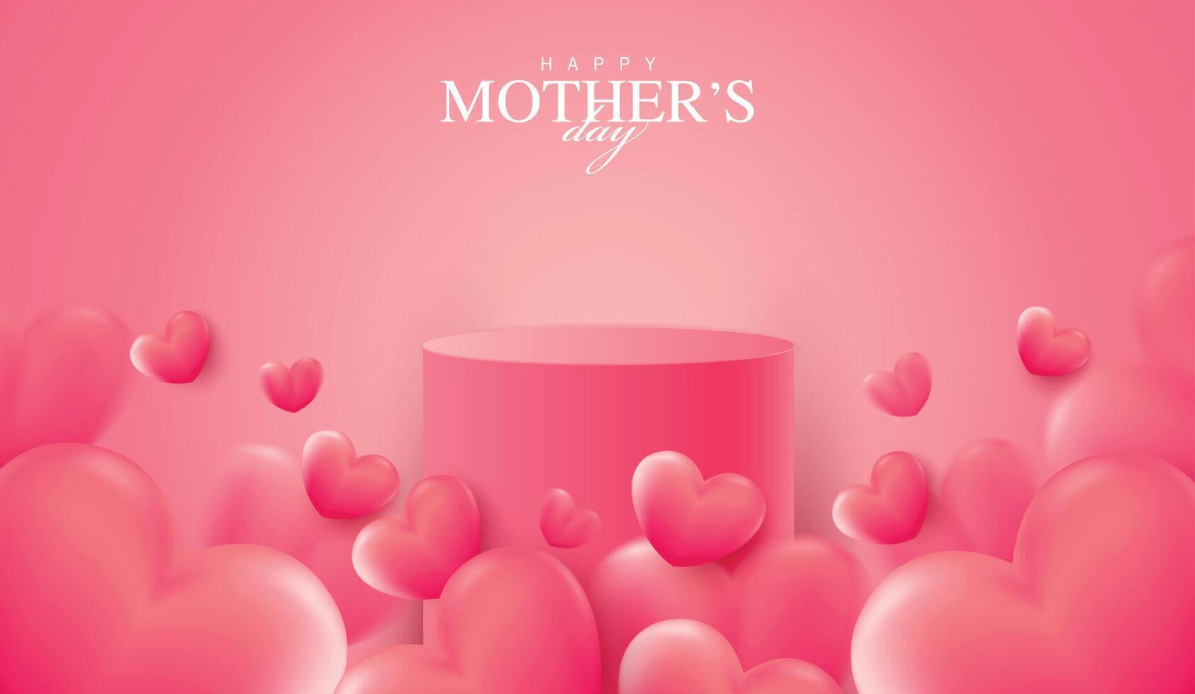 Mother's day for display podium Valentine's Day with heart and flower. minimal pink background. product display presentation. studio room concept, minimal wall. vector