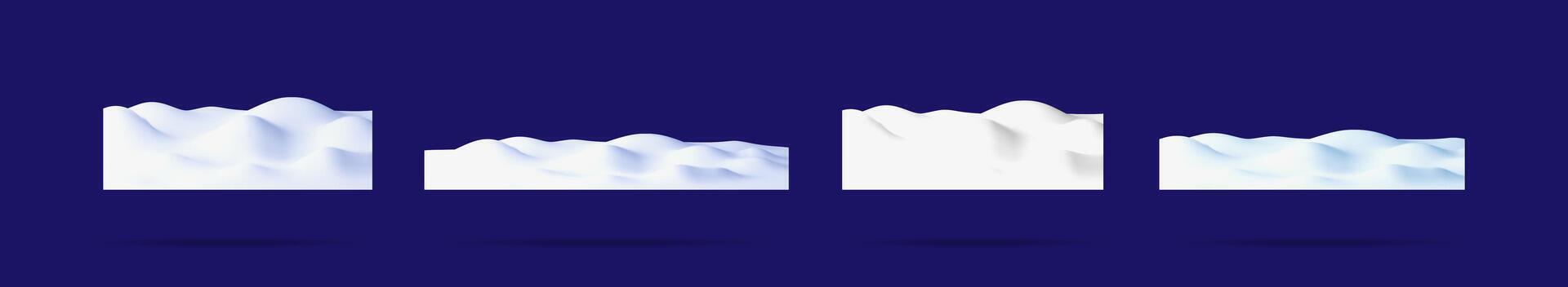 Set of abstract snowdrift, ice hill, winter landscape elements with smooth wave shapes. Empty cold nature environment for greeting card. vector