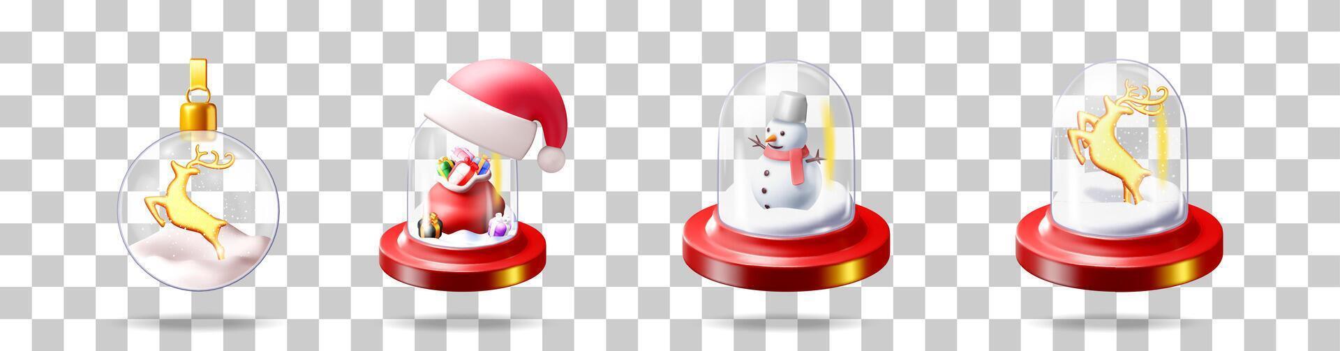 set of Christmas snow globe decorations vector