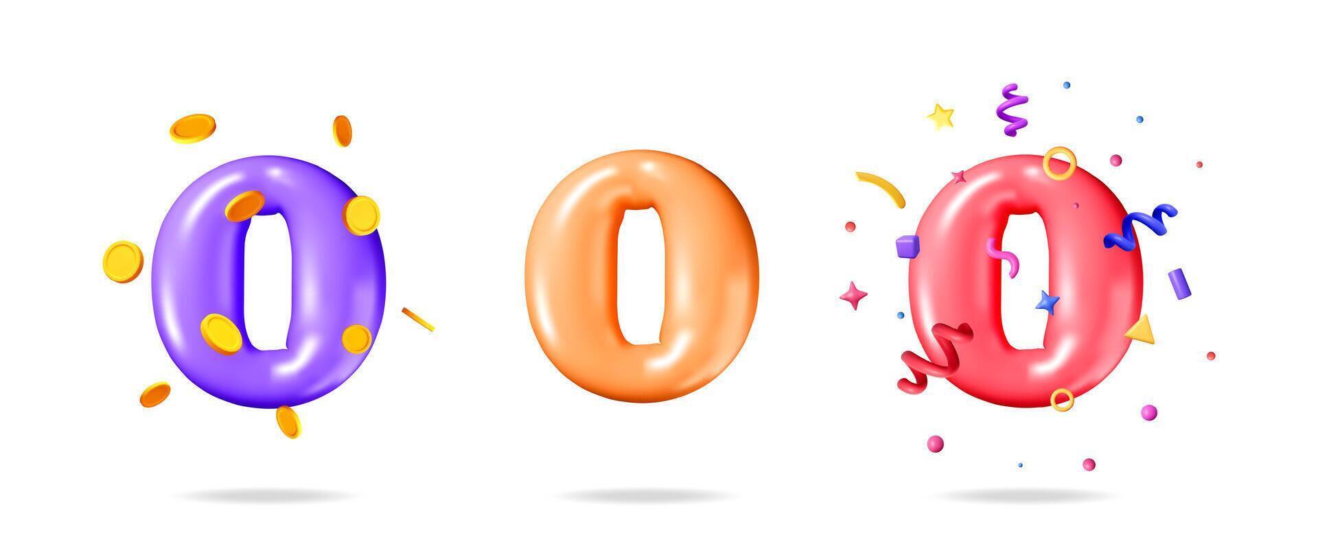 Collection of 3d number zero vector