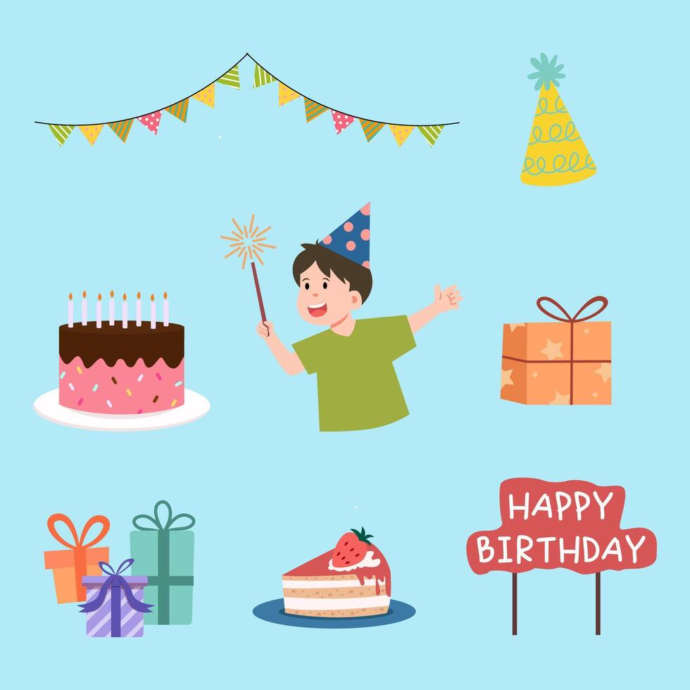 Colorful decorations and festive elements for a joyful celebration or birthday party setup. vector
