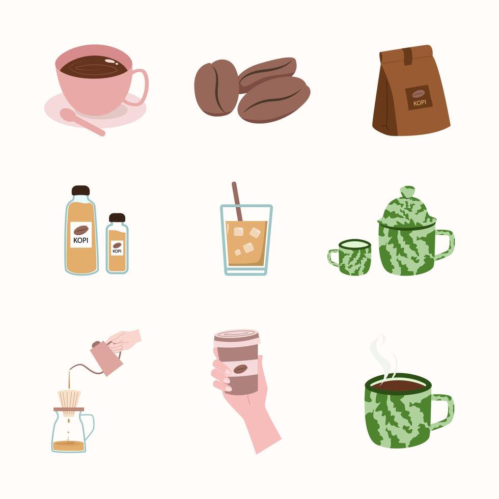 Coffee shop and cafe element set. Flat illustration. vector
