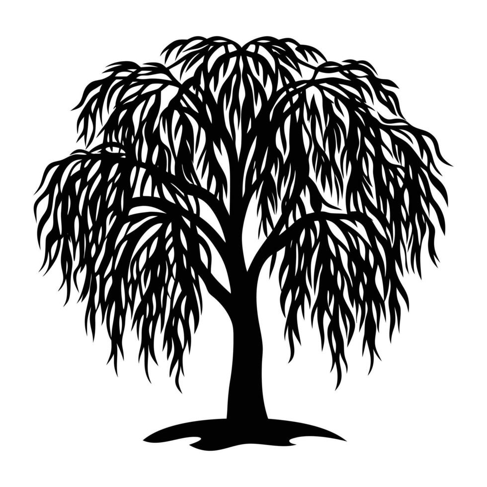 a black and white illustration of a willow tree vector