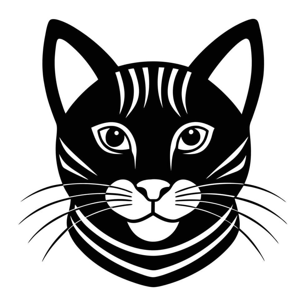 a black and white cat's head with a striped collar vector