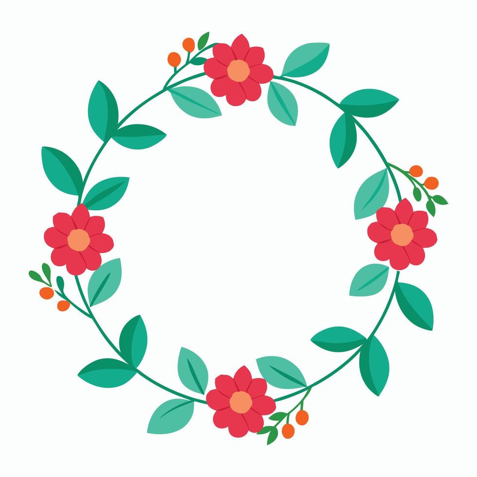 a floral wreath with red flowers and leaves vector