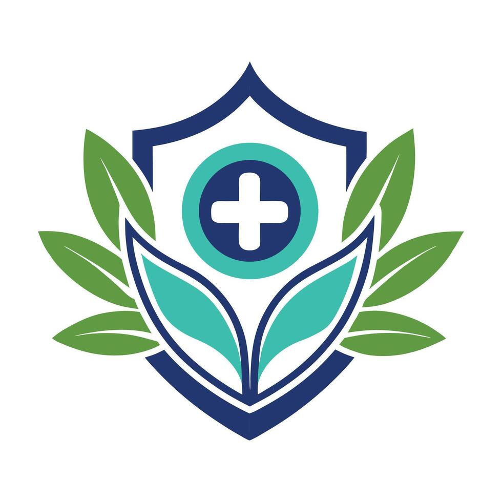 a shield with a cross and leaves on it vector