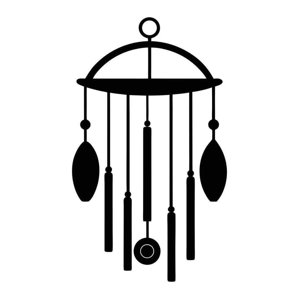 a black and white wind chime with a bell vector