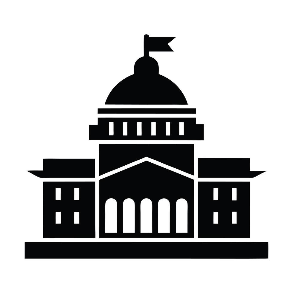 a black and white image of a building with a flag on top vector