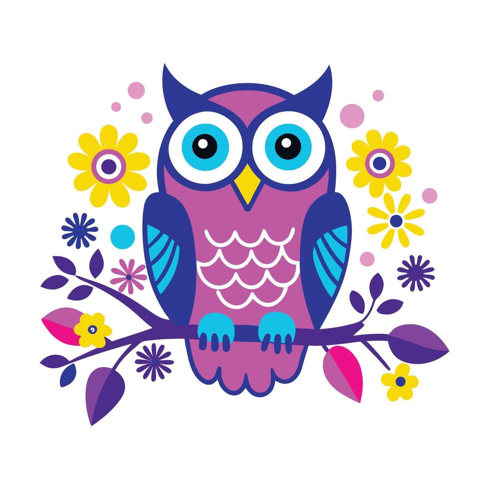 owl with flowers illustration. vector