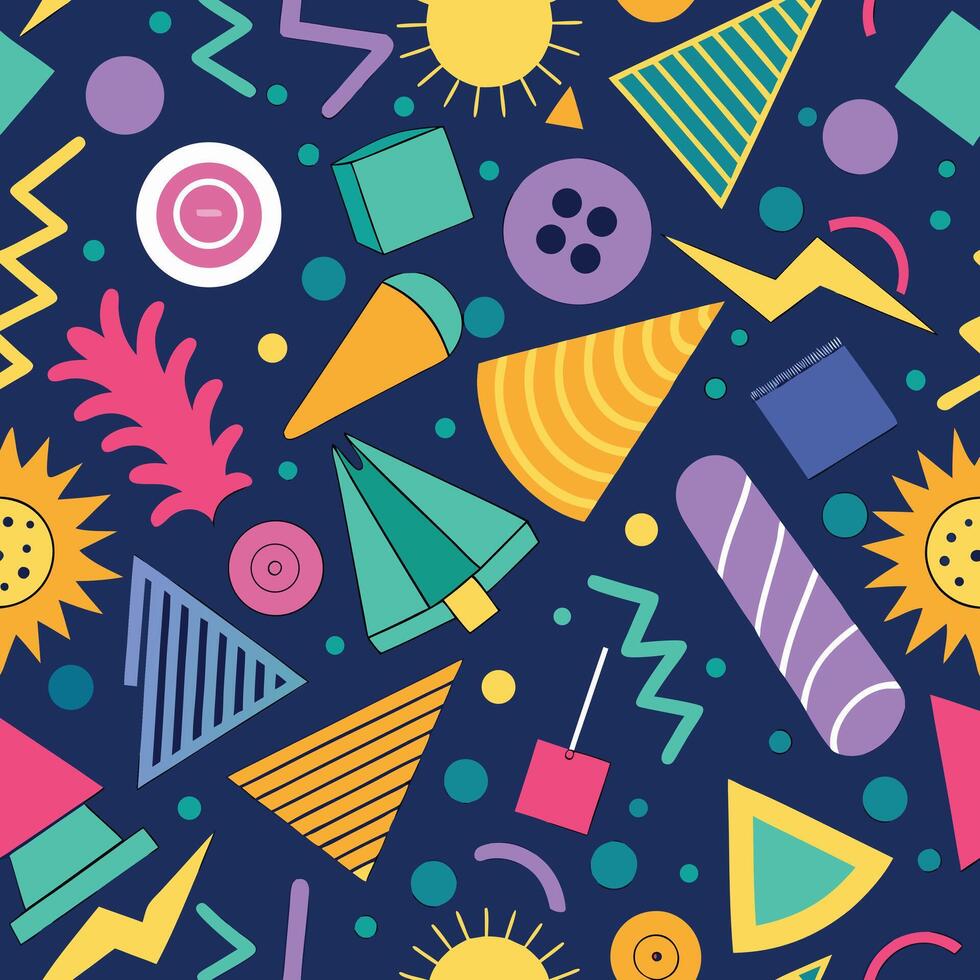 seamless pattern with colorful objects and shapes vector