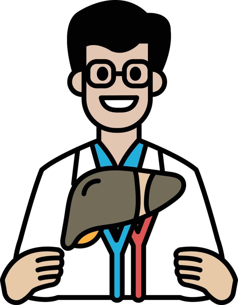 A man in a white lab coat holding a liver vector