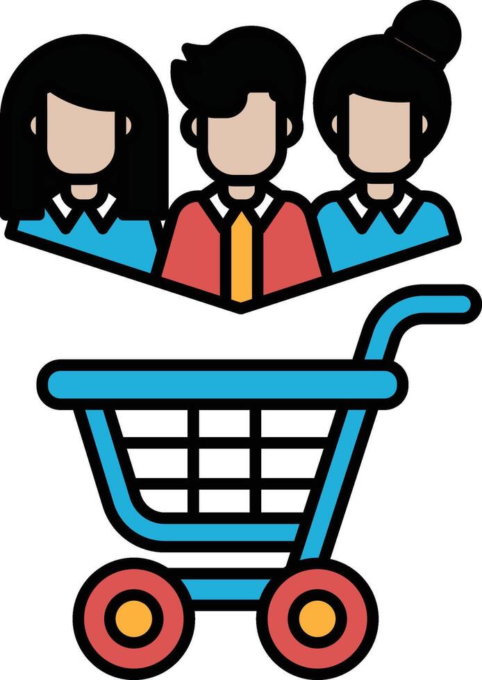 A shopping cart with three people in it vector